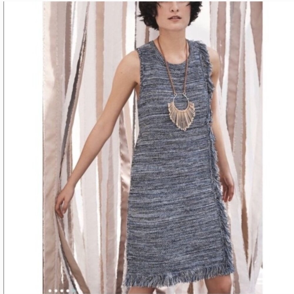 Anthropologie Holding Horses Fringed Sweater Dress Blue/Black Size S